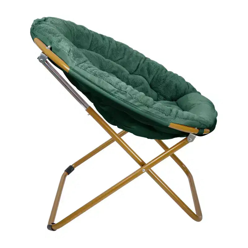 Fauteuil soucoupe pliant surdimensionné avec coussin confortable en fausse fourrure et cadre en métal pour dortoirs, chambres, appartements et plus