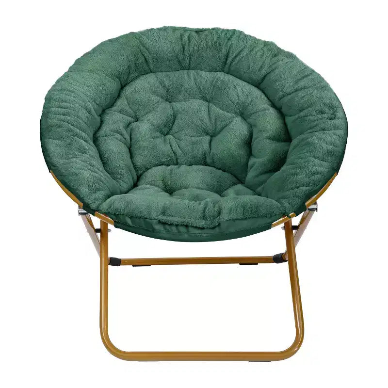 Fauteuil soucoupe pliant surdimensionné avec coussin confortable en fausse fourrure et cadre en métal pour dortoirs, chambres, appartements et plus