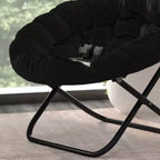 Fauteuil soucoupe pliant surdimensionné avec coussin confortable en fausse fourrure et cadre en métal pour dortoirs, chambres, appartements et plus
