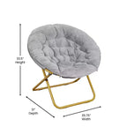 Fauteuil soucoupe pliant surdimensionné avec coussin confortable en fausse fourrure et cadre en métal pour dortoirs, chambres, appartements et plus