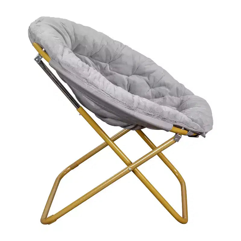 Fauteuil soucoupe pliant surdimensionné avec coussin confortable en fausse fourrure et cadre en métal pour dortoirs, chambres, appartements et plus