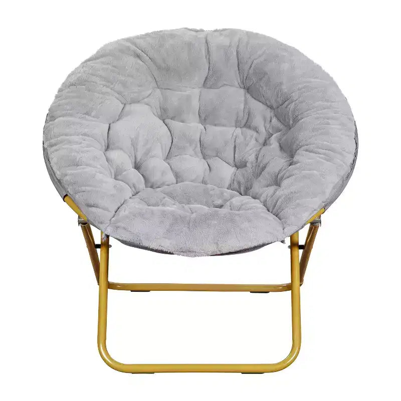 Fauteuil soucoupe pliant surdimensionné avec coussin confortable en fausse fourrure et cadre en métal pour dortoirs, chambres, appartements et plus