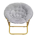 Fauteuil soucoupe pliant surdimensionné avec coussin confortable en fausse fourrure et cadre en métal pour dortoirs, chambres, appartements et plus