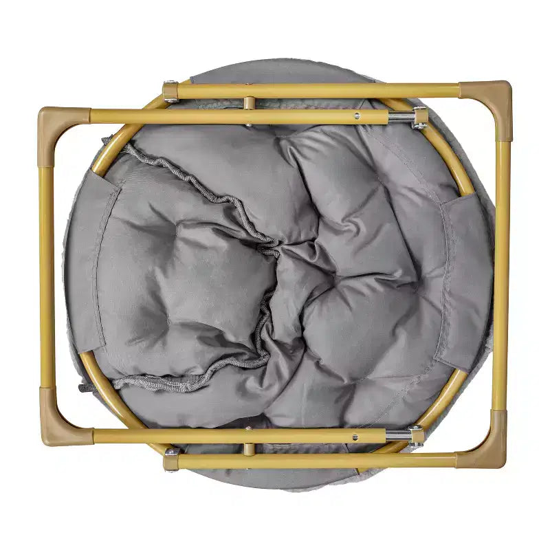 Fauteuil soucoupe pliant surdimensionné avec coussin confortable en fausse fourrure et cadre en métal pour dortoirs, chambres, appartements et plus
