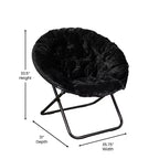Fauteuil soucoupe pliant surdimensionné avec coussin confortable en fausse fourrure et cadre en métal pour dortoirs, chambres, appartements et plus
