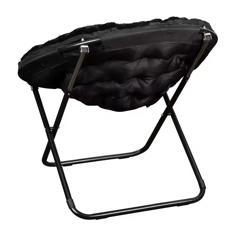 Fauteuil soucoupe pliant surdimensionné avec coussin confortable en fausse fourrure et cadre en métal pour dortoirs, chambres, appartements et plus