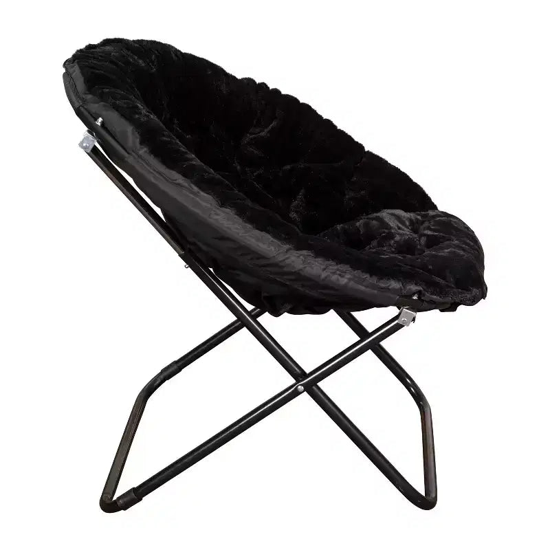 Fauteuil soucoupe pliant surdimensionné avec coussin confortable en fausse fourrure et cadre en métal pour dortoirs, chambres, appartements et plus