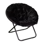 Fauteuil soucoupe pliant surdimensionné avec coussin confortable en fausse fourrure et cadre en métal pour dortoirs, chambres, appartements et plus