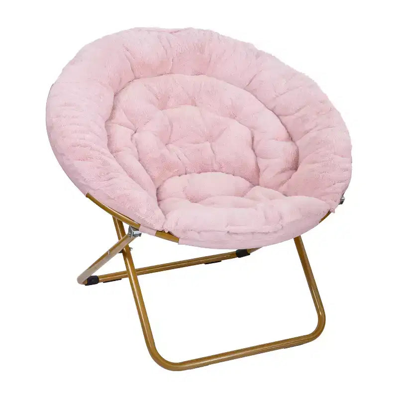 Fauteuil soucoupe pliant surdimensionné avec coussin confortable en fausse fourrure et cadre en métal pour dortoirs, chambres, appartements et plus