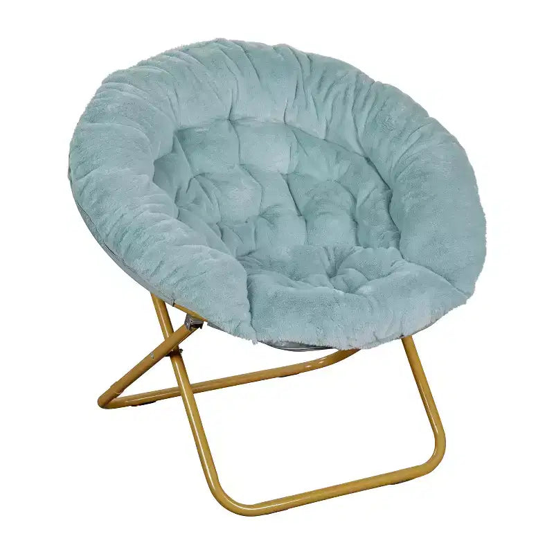 Fauteuil soucoupe pliant surdimensionné avec coussin confortable en fausse fourrure et cadre en métal pour dortoirs, chambres, appartements et plus