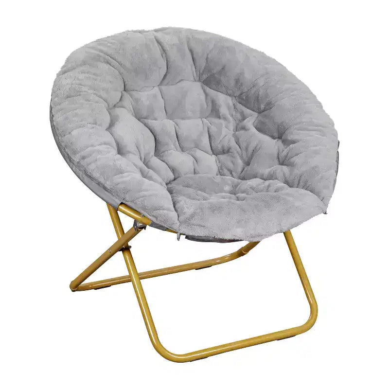 Fauteuil soucoupe pliant surdimensionné avec coussin confortable en fausse fourrure et cadre en métal pour dortoirs, chambres, appartements et plus