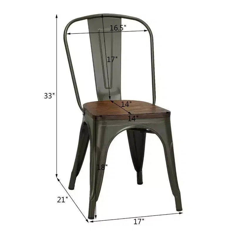 Chaise de salle à manger latérale en métal, siège en bois empilable (paquet de 4)