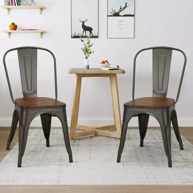 Chaise de salle à manger latérale en métal, siège en bois empilable (paquet de 4)