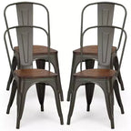 Chaise de salle à manger latérale en métal, siège en bois empilable (paquet de 4)