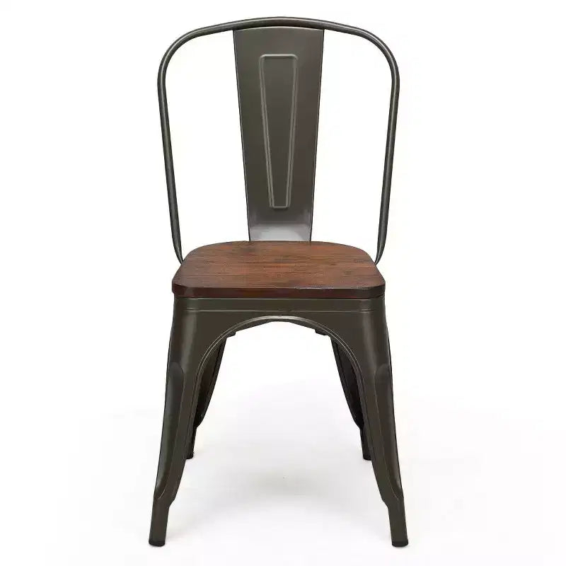 Chaise de salle à manger latérale en métal, siège en bois empilable (paquet de 4)