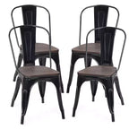 Chaise de salle à manger latérale en métal, siège en bois empilable (paquet de 4)