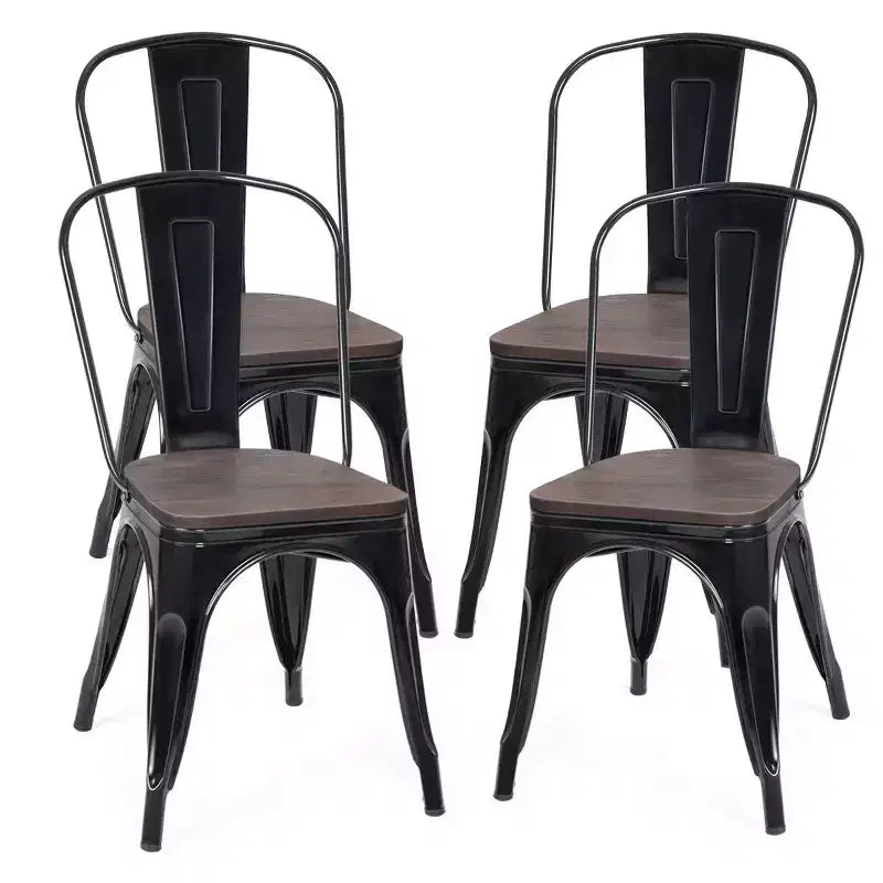 Chaise de salle à manger latérale en métal, siège en bois empilable (paquet de 4)