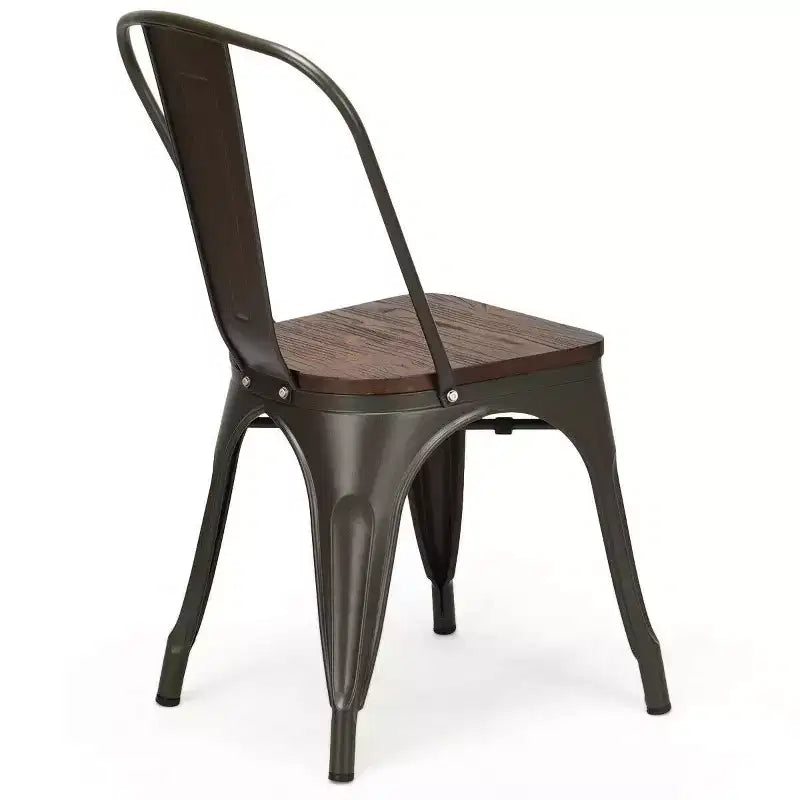 Chaise de salle à manger latérale en métal, siège en bois empilable (paquet de 4)