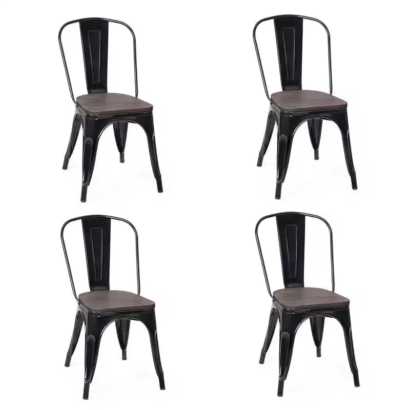 Chaise de salle à manger latérale en métal, siège en bois empilable (paquet de 4)