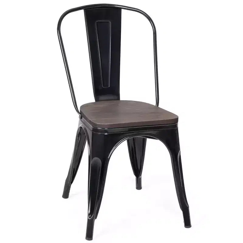 Chaise de salle à manger latérale en métal, siège en bois empilable (paquet de 4)