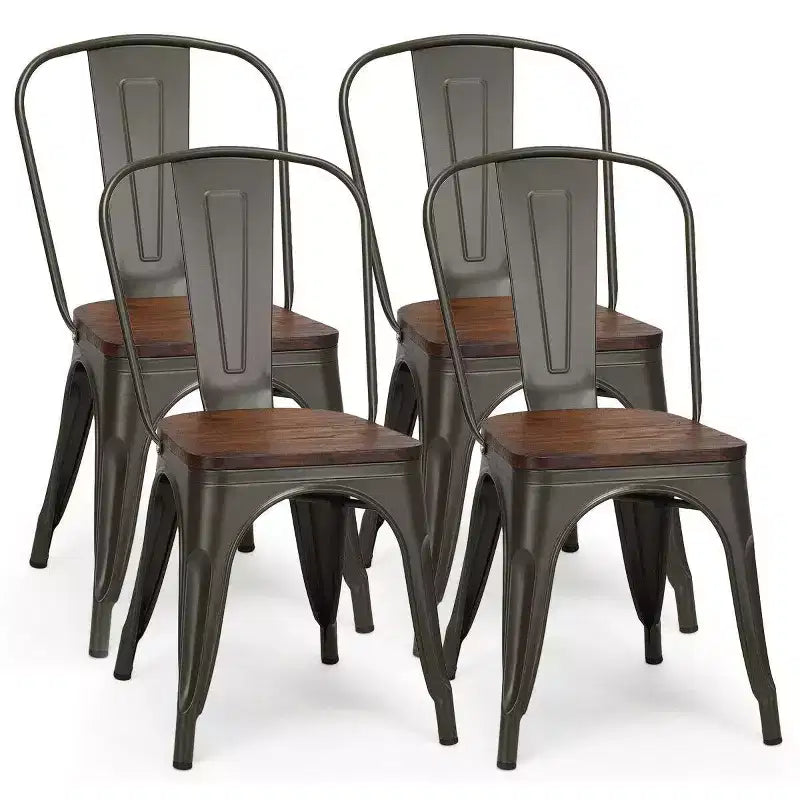 Chaise de salle à manger latérale en métal, siège en bois empilable (paquet de 4)