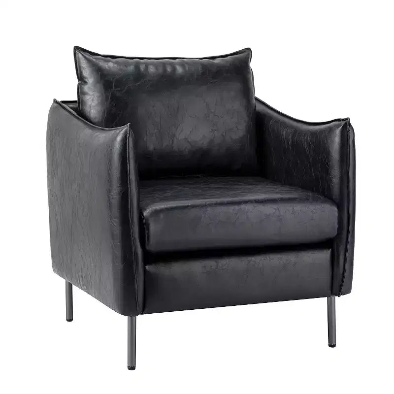 Fauteuil de salon en cuir végétalien rembourré avec pieds en métal