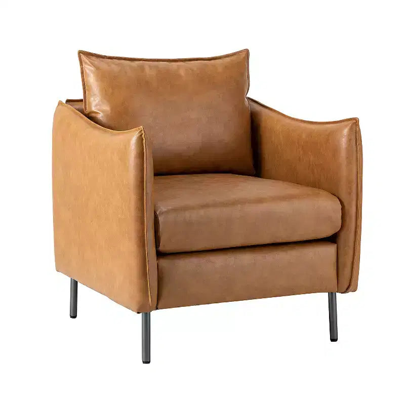 Fauteuil de salon en cuir végétalien rembourré avec pieds en métal