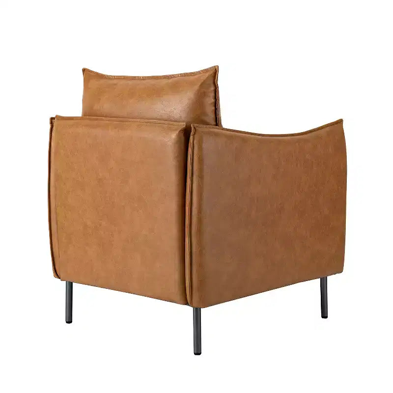 Fauteuil de salon en cuir végétalien rembourré avec pieds en métal