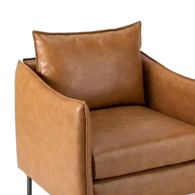 Fauteuil de salon en cuir végétalien rembourré avec pieds en métal