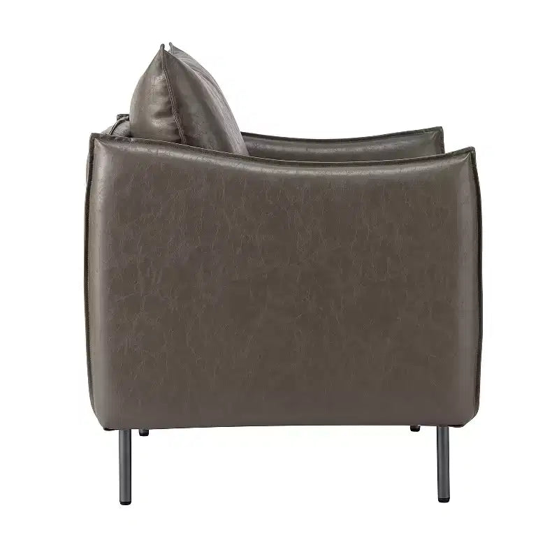Fauteuil de salon en cuir végétalien rembourré avec pieds en métal