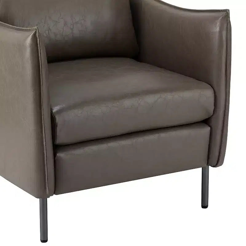 Fauteuil de salon en cuir végétalien rembourré avec pieds en métal
