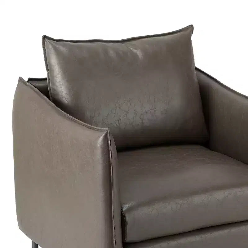 Fauteuil de salon en cuir végétalien rembourré avec pieds en métal