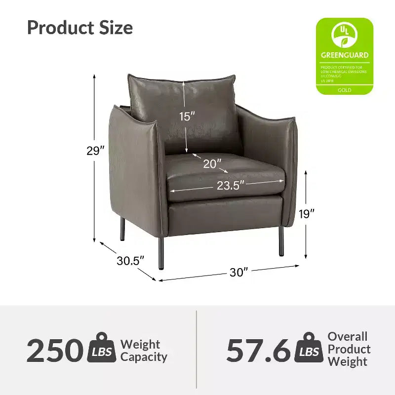 Fauteuil de salon en cuir végétalien rembourré avec pieds en métal