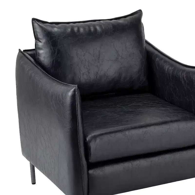 Fauteuil de salon en cuir végétalien rembourré avec pieds en métal