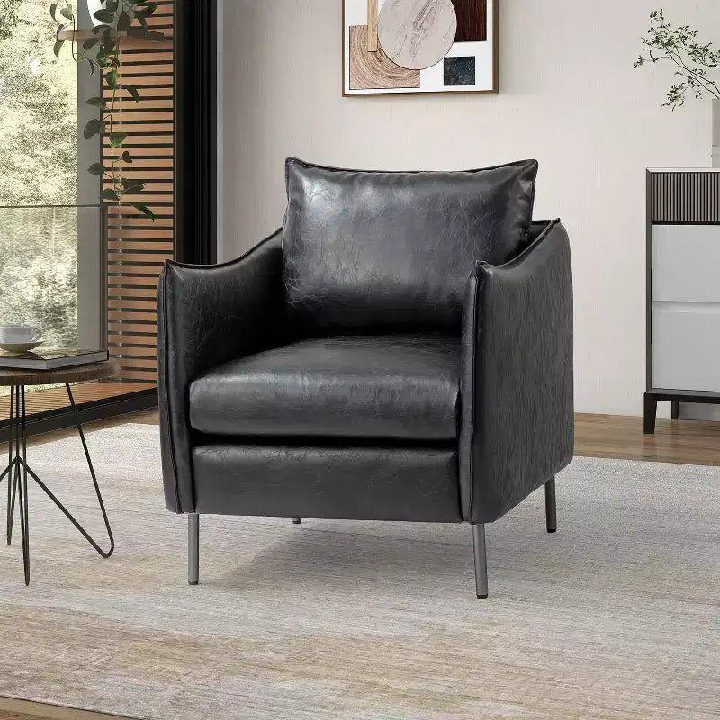 Fauteuil de salon en cuir végétalien rembourré avec pieds en métal