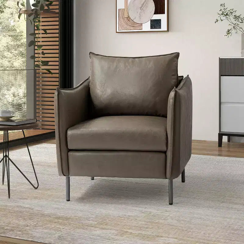 Fauteuil de salon en cuir végétalien rembourré avec pieds en métal