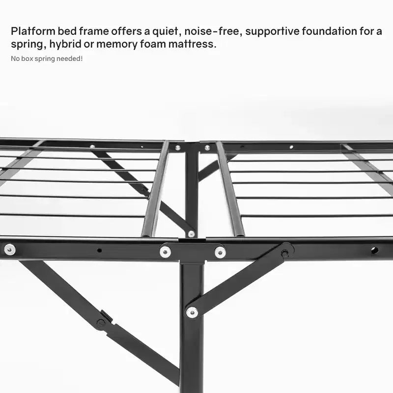 Cadre de lit plateforme de matelas en métal Quickbase de 14 pouces avec lattes en acier (sommier tapissier non nécessaire), noir
