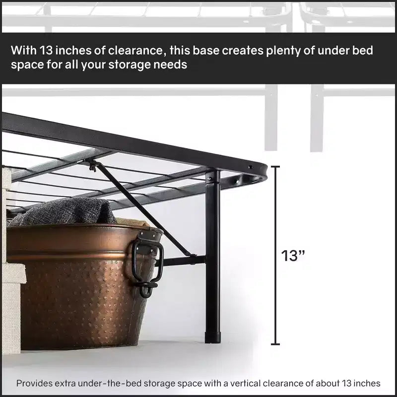Cadre de lit plateforme de matelas en métal Quickbase de 14 pouces avec lattes en acier (sommier tapissier non nécessaire), noir