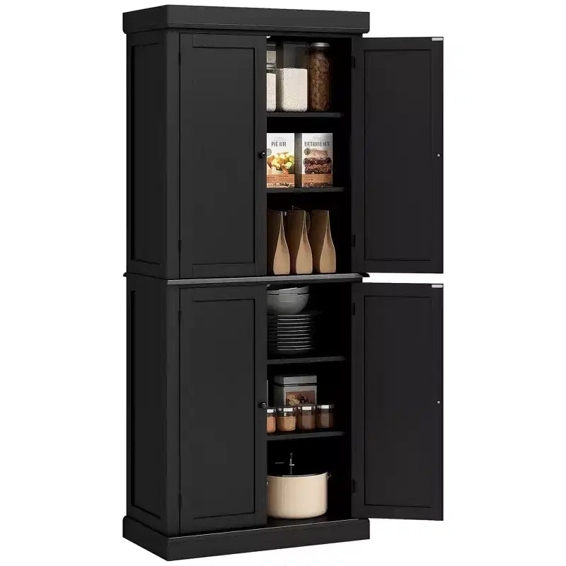 HOMCOM 72 Traditional Freestanding Kitchen Pantry Cupboard with 2 Cabinet, and Adjustable Shelves, Black