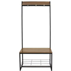 Banc d'entrée industriel avec porte-manteaux/étagère à chaussures - Étagères en panneaux de particules avec cadre en acier thermolaqué - Marron - 170 cm