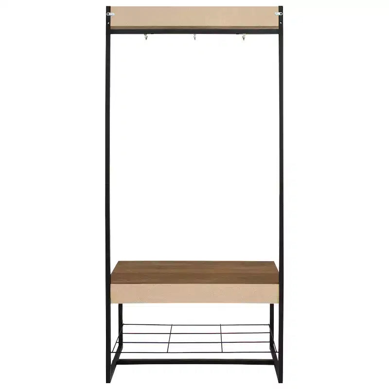 Banc d'entrée industriel avec porte-manteaux/étagère à chaussures - Étagères en panneaux de particules avec cadre en acier thermolaqué - Marron - 170 cm