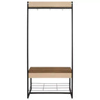 Banc d'entrée industriel avec porte-manteaux/étagère à chaussures - Étagères en panneaux de particules avec cadre en acier thermolaqué - Marron - 170 cm