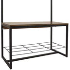 Banc d'entrée industriel avec porte-manteaux/étagère à chaussures - Étagères en panneaux de particules avec cadre en acier thermolaqué - Marron - 170 cm