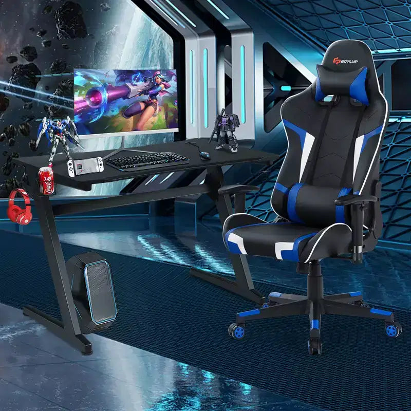 Bureau de style course en Z et chaise de jeu massante pour bureau à domicile