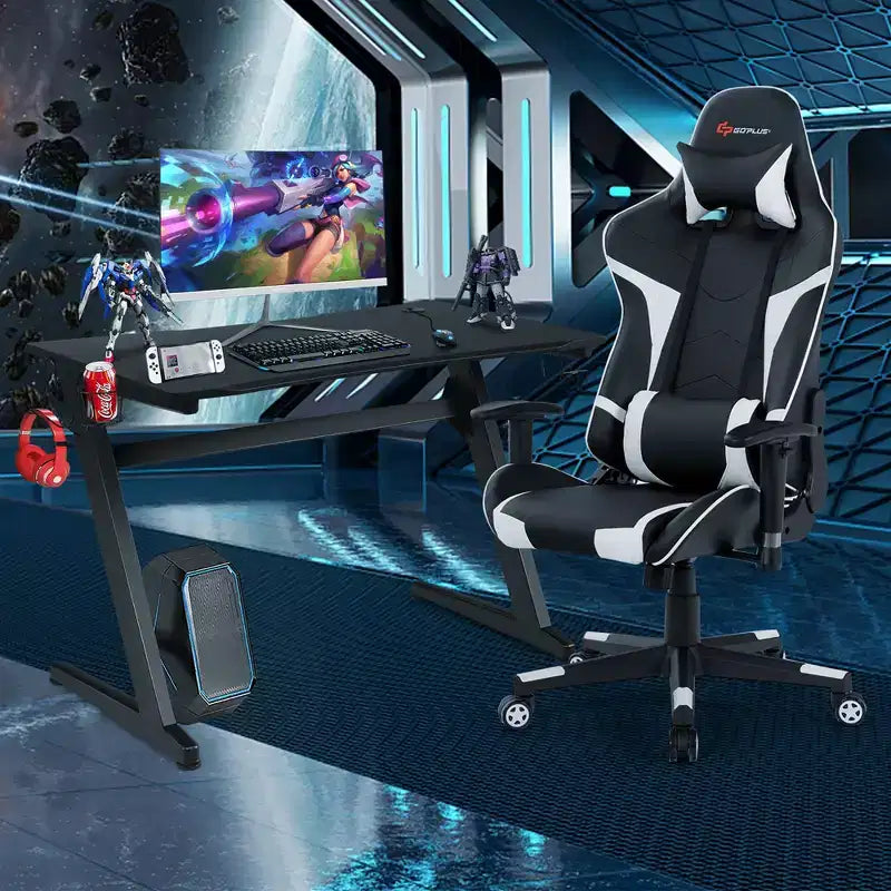 Bureau de style course en Z et chaise de jeu massante pour bureau à domicile