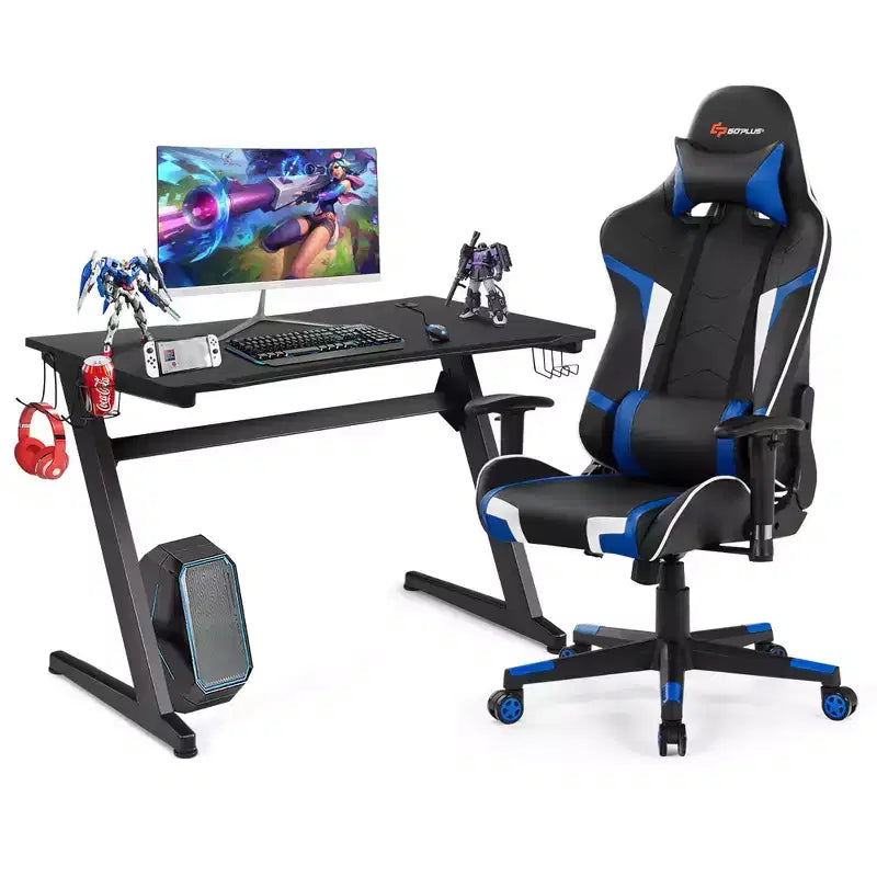 Costway Z-Shaped Racing Style Desk & Massage Gaming Chair Set for Home Office