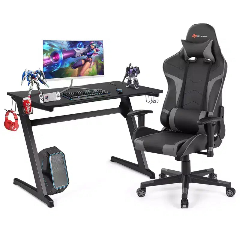 Bureau de style course en Z et chaise de jeu massante pour bureau à domicile