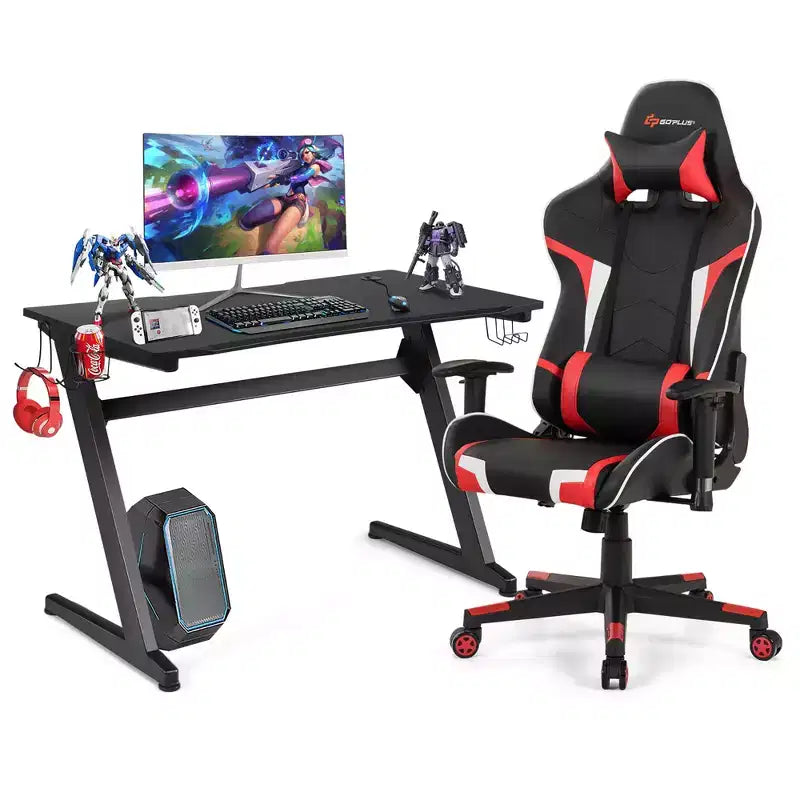 Bureau de style course en Z et chaise de jeu massante pour bureau à domicile