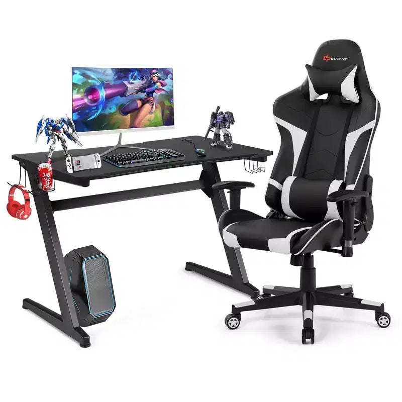 Bureau de style course en Z et chaise de jeu massante pour bureau à domicile