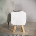 Lavish Home Round Faux Fur Ottoman, Footrest, or Accent Stool (White)